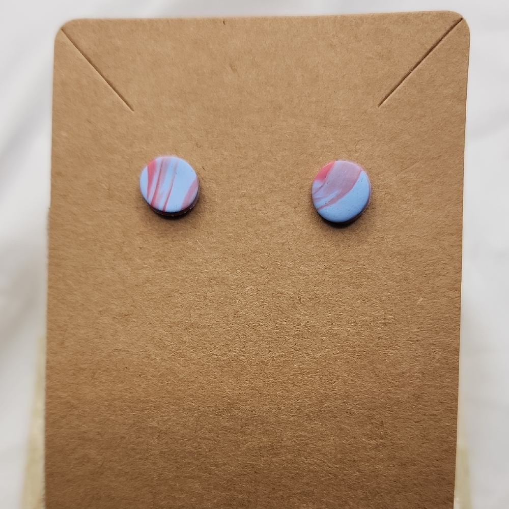 Pink and Blue Round Polymer Clay Stud Earrings
